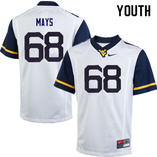 NCAA Youth Briason Mays West Virginia Mountaineers White #68 Nike Stitched Football College Authentic Jersey KB23B47YX